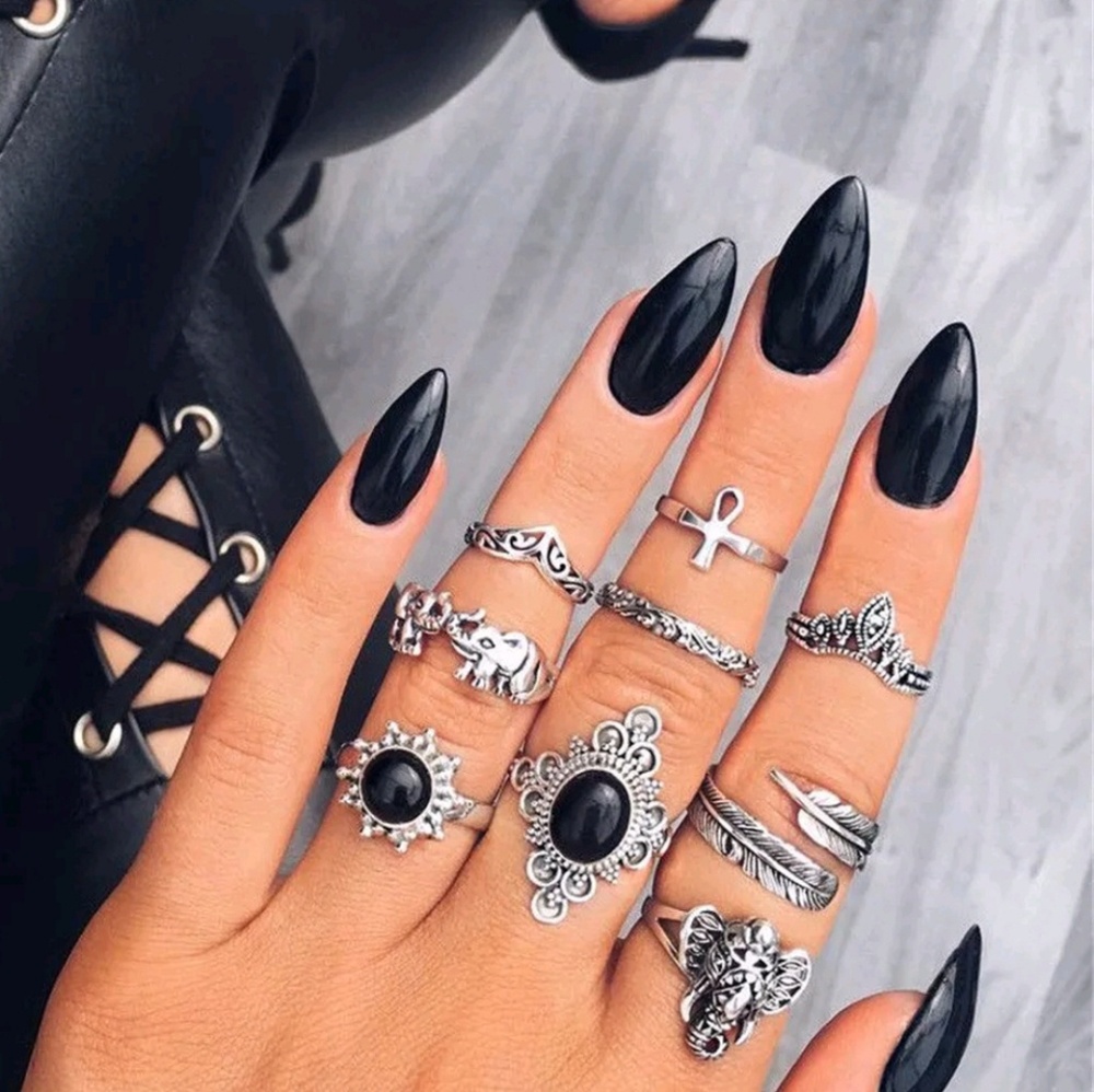 9 piece fall boho elephant midi ring set!!